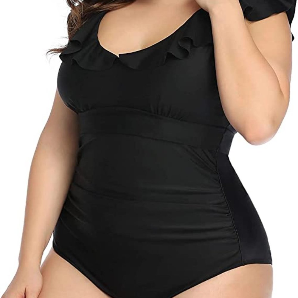 DACI Plus Size One Piece Ruffled V Neck Tummy Control Swimsuit - Picture 5 of 8